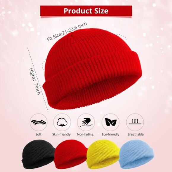 ⚡Unisex Black, Red, Yellow, Light Blue 4 Pieces Watch Hat Fisherman Beanie - Picture 2 of 6